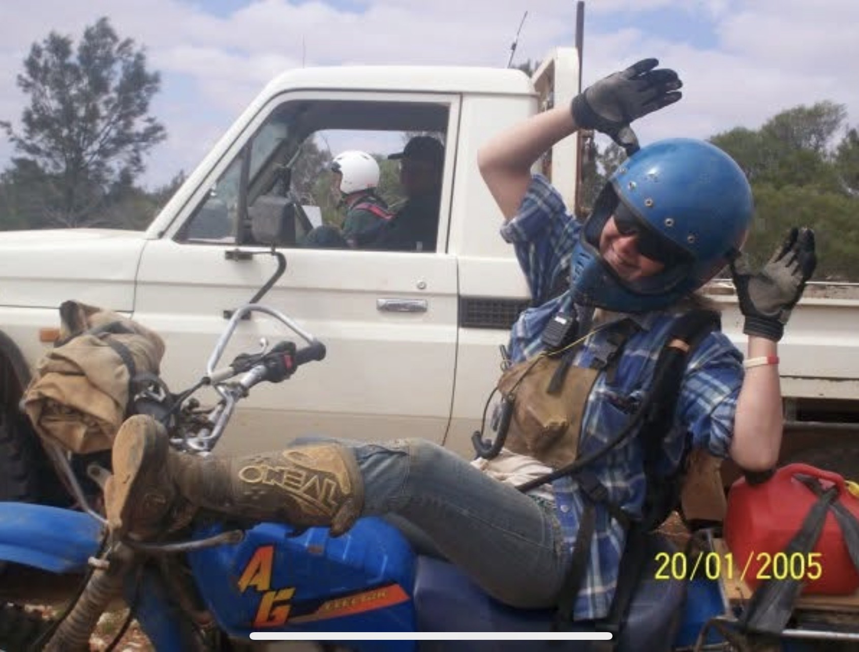 Jax during her early farm years on a dirt bike